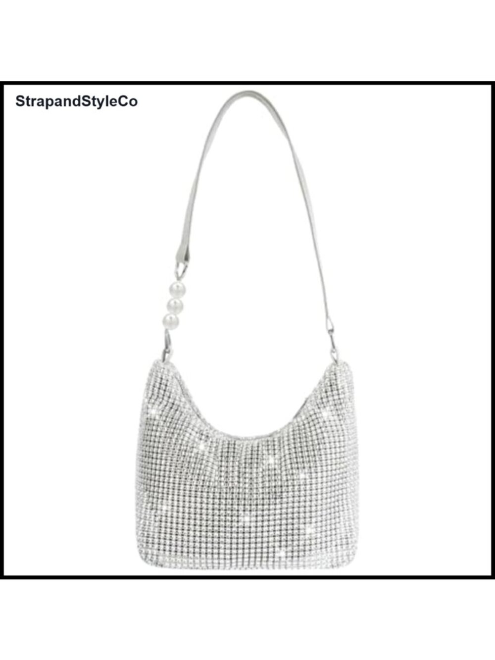 Rhinestone Evening Clutch with Pearl Handle Square Bag